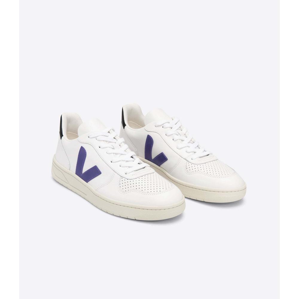 Veja V-10 LEATHER Men's Sneakers White/Purple/Black | CA 328VRW